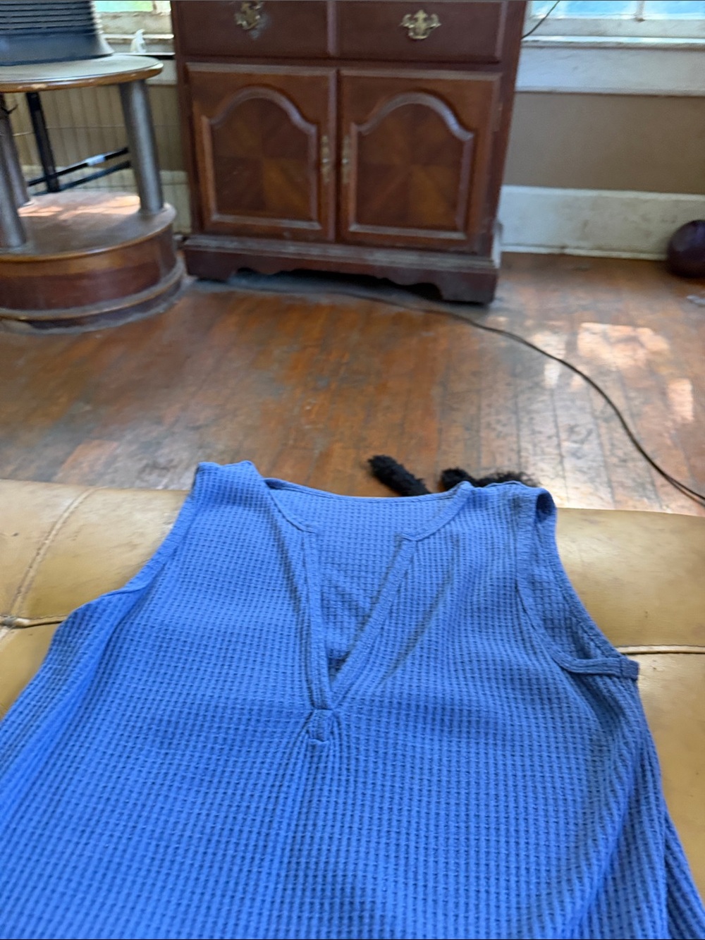 Blue Waffle Knit V-Neck Tank Top